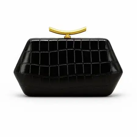 Black Croc Embossed Geometric Clutch - Purses