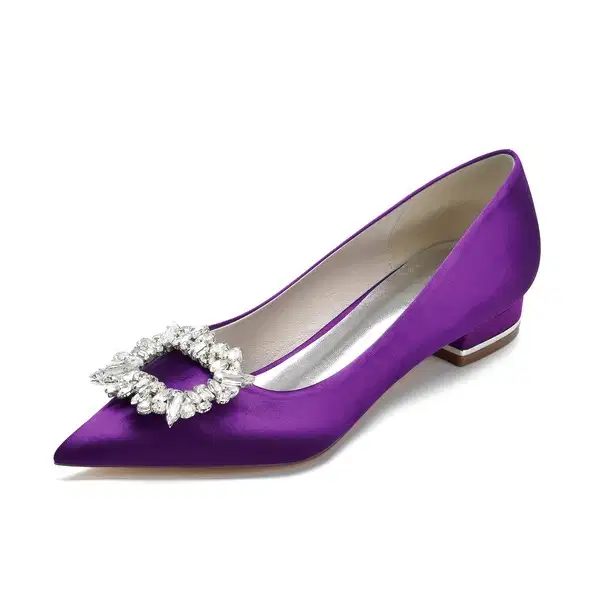 Purple Satin and Rhinestone Flats - Shoes