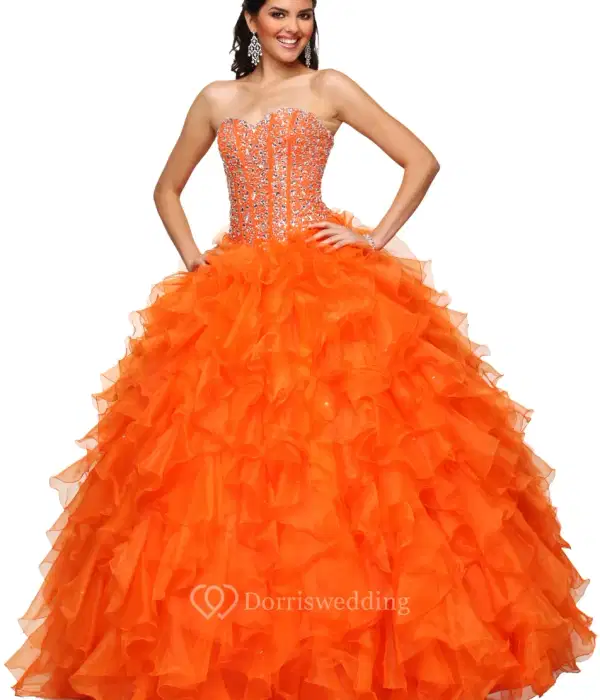 Melon Orange Sleeveless Chiffon Ball Gown - Dresses