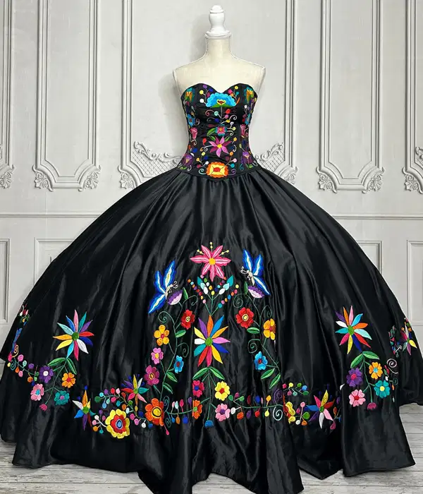 Embroidered Mexican Quinceanera Dress - Dresses