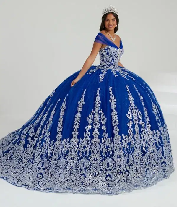 House of Wu Metallic Blue Gown - Dresses
