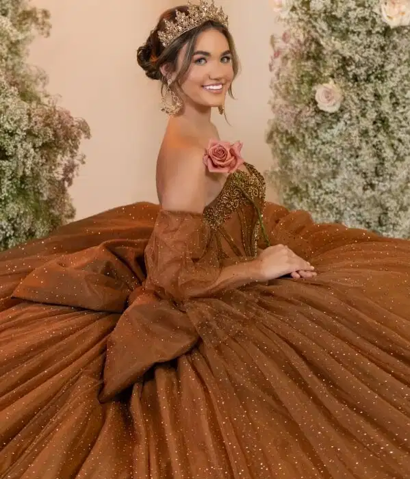Bronze Beaded Bodice Dress - Dresses