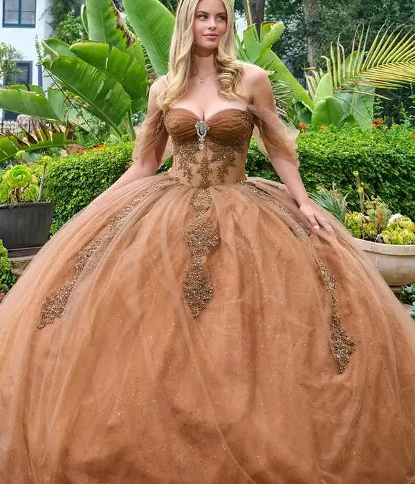 Bronze Lace Embellished Ballgown - Dresses
