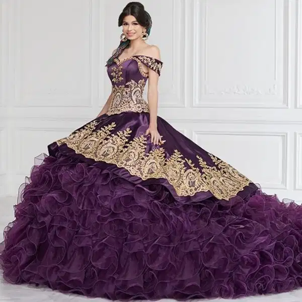 Purple Ruffle Skirt Quinceanera Dress - Dresses