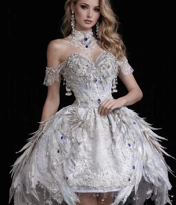 Feather Silver Corset Mini Dress - Dresses