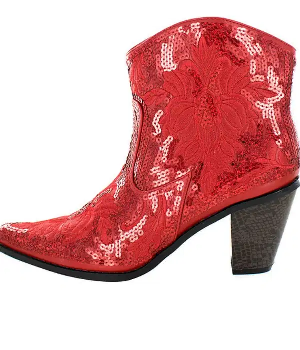 Red Super Bling Short Zipper Boots - Shoes