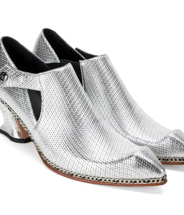 Elegant Silver Slip On Heels - Shoes