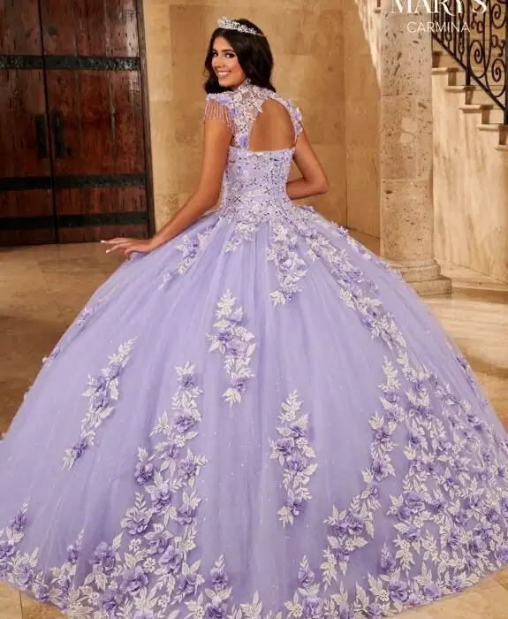Lilac Embroidered Quinceanera Gown - Dresses
