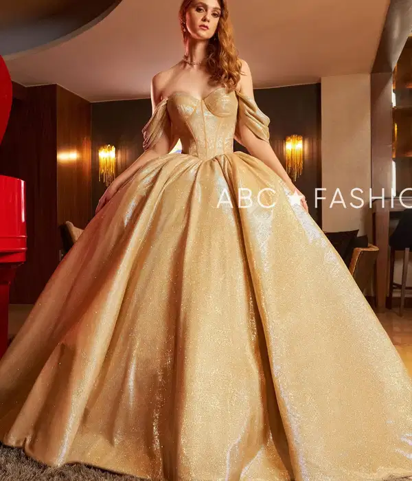 Metallic Off Shoulder Quinceanera Dress - Dresses