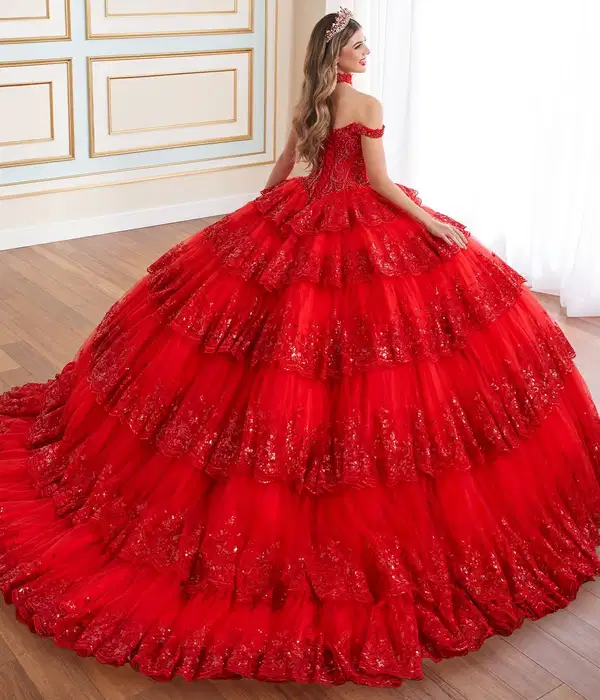 Red Ruffle Corset Top Quince Gown - Dresses