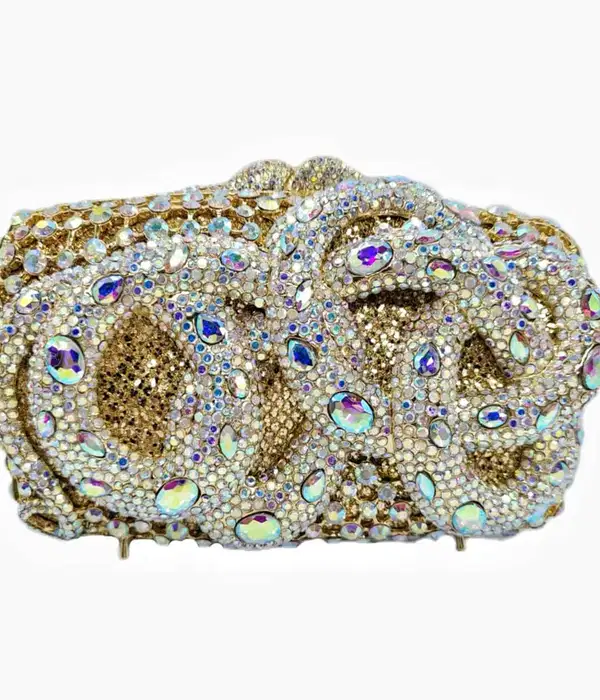 Python Rectangular Snake Bejeweled Clutch - Purses
