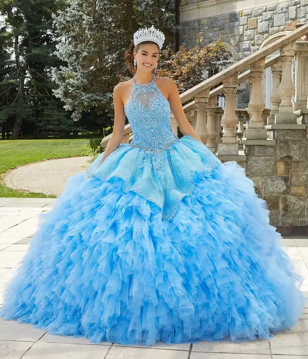 Halter Neck Light Blue Quinceanera Dress - Quinceañera Dresses
