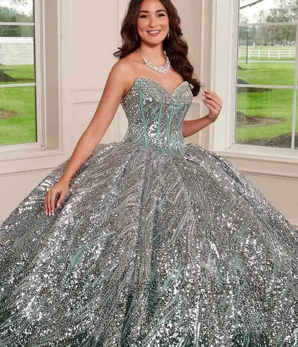 Silver Sequin Tulle Ballgown - Dresses