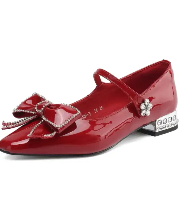 Red Rhinestone Mary Jane Flats - Shoes
