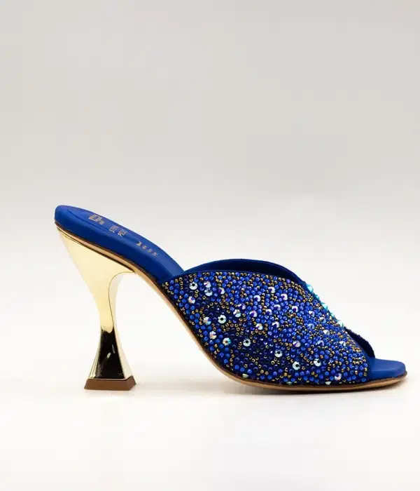 Blue Crystal Embellished Mules - Shoes