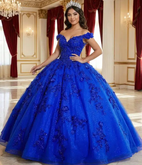 Royal Blue Off the Shoulder Quinceanera Gown - Dresses