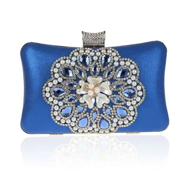 Blue Rhinestone Flower Clutch Purse - Purses