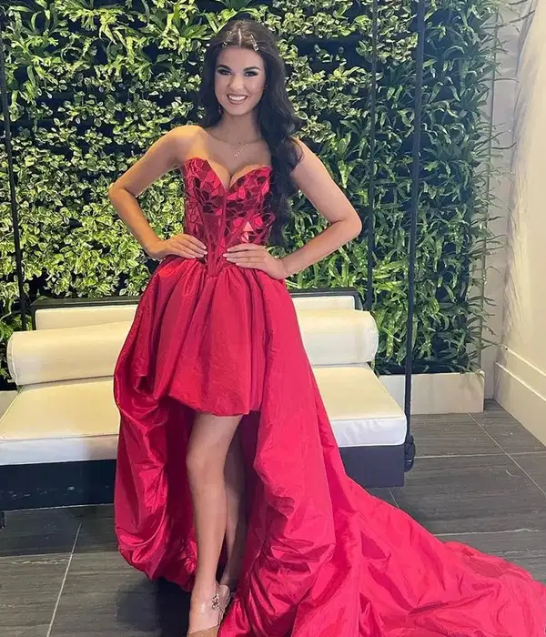 Sparkly Red Sweetheart Mirror High-Low Party Dress - Dresses