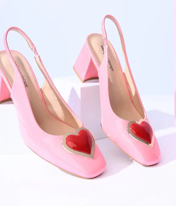 Vintage Pink Heart Slingback Heels - Shoes