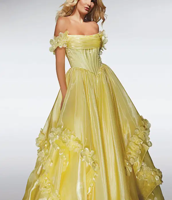 Yellow Shimmer Ball Gown - Dresses